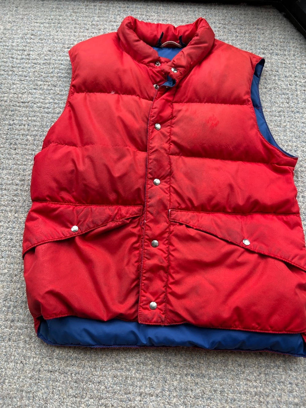 Vintage CB Sports 80s down filled puffer vest - red with blue interior - Large